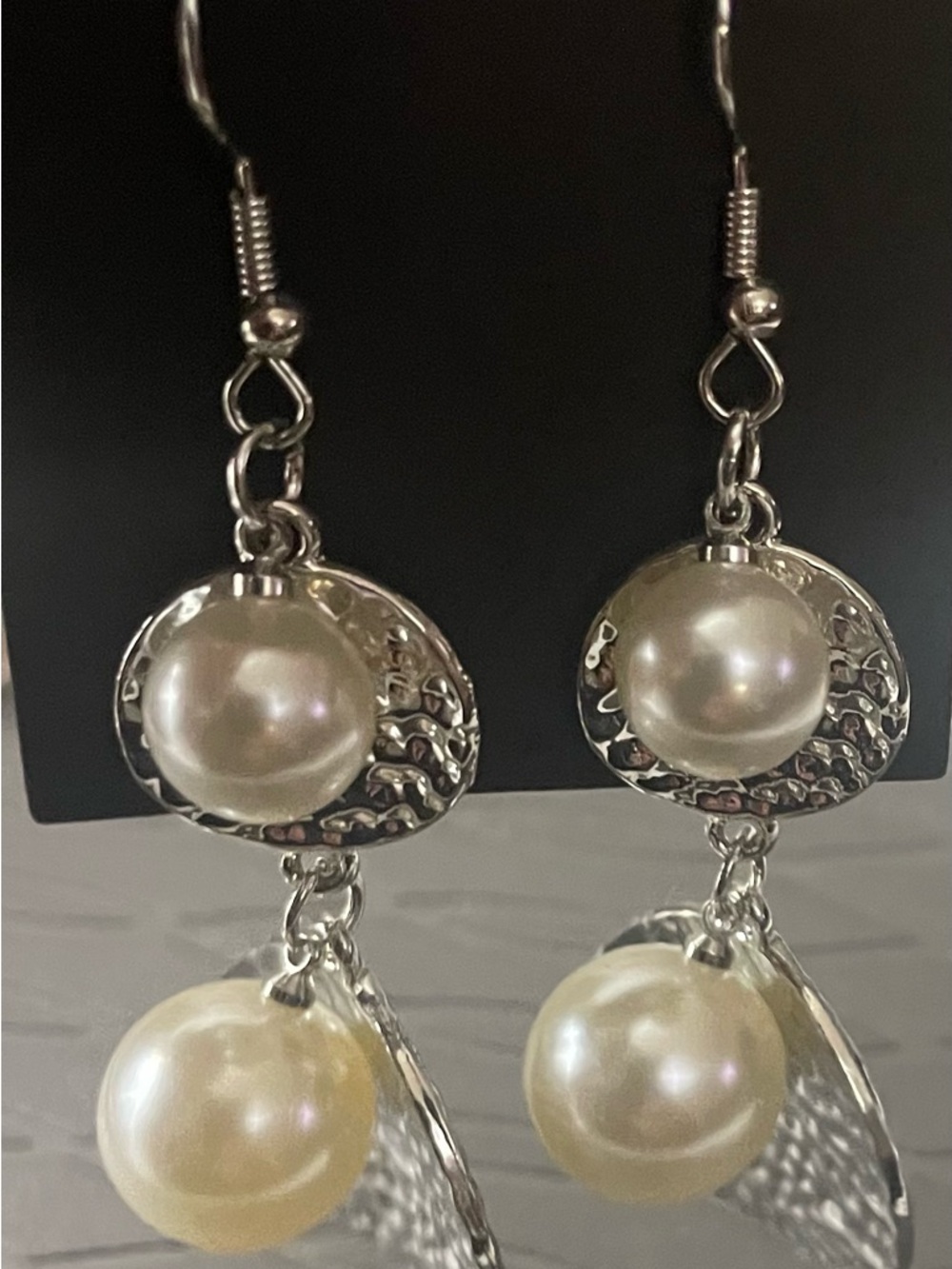 Silver Tone Pearl Drop Earrings - Elegant White Pearl Dangle